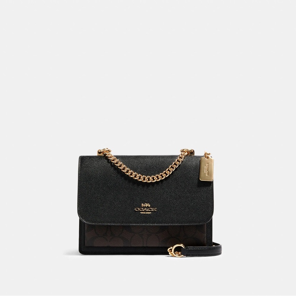 NWT Coach Klare Crossbody Bag In Signature Canvas Shoulder Brown Black 91019